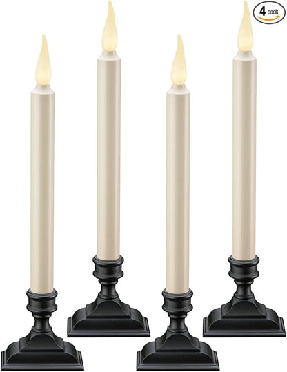 Xodus Innovations FPC1650-4 Battery Operated Flameless 12 inch Taper Candle and Base with 3D Warm White Flickering Flame and 6 Hour Automatic Timer, Pack of 4