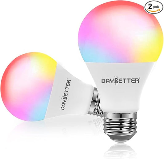 DAYBETTER Smart Light Bulbs, Alexa Light Bulb, WiFi Color Changing Light Bulb, Smart Bulbs that Work with Alexa & Google Home, Music Sync LED Light Bulb, A19 E26 9W 810LM Smart Home Lighting, 2 Pack