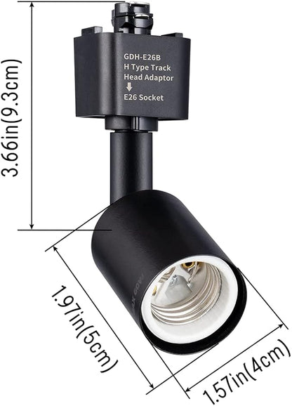 mirrea H Type Track Lighting Head to E26 Medium Screw Base Adapter Light Direction Adjustable Pack of 6 (Black)