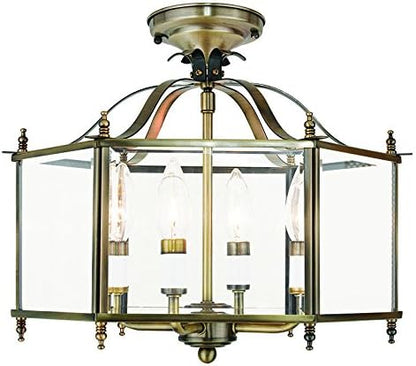 Livex Lighting 4398-01 Livingston 4-Light Convertible Hanging Lantern/Ceiling Mount, Antique Brass