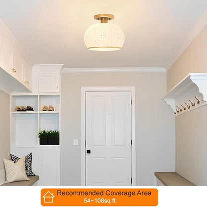 Brushed Brass Semi Flush Mount Ceiling Light with Clear Globe Glass, Modern Hallway Lighting Fixtures, Vintage Ceiling Light for Kitchen, Bedroom, Closet, Entryway, Porch