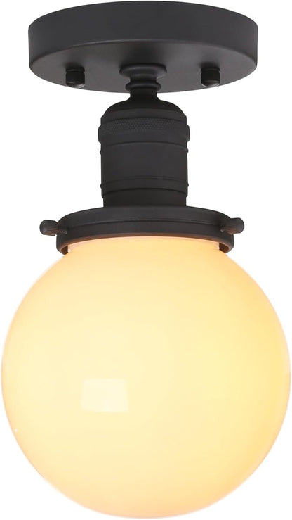 Yosoan 1-Light Modern Hallway Ceiling Light Fixture with Milk Round Glass, Indoor Hardwired Vintage Indoor Flush Mount Lighting with Matte Globe Shade Lights for Kitchen Bathroom Porch Entryway(Black)