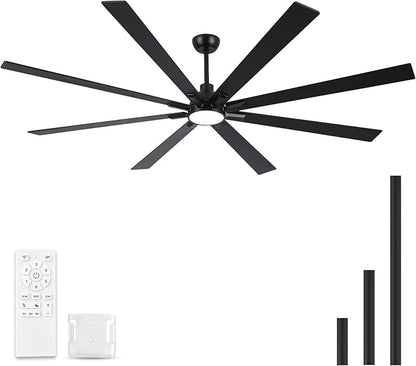 84 Inch Ceiling Fans with Lights and Remote, Black Large Ceiling Fan for Bedroom Living Room Indoor/Outdoor, 6 Speed Reversible DC Motor, 3CCT, Downrod, Dual Color 8 Blades, ETL Listed