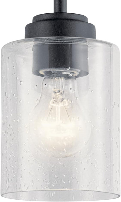 Kichler Winslow 1-Light Mini Pendant Light Fixture with Clear Seeded Glass in Black for Kitchen Island, Bar, Laundry Sink, Hanging Ceiling Light (7.5" x 4.25"), 44032BK