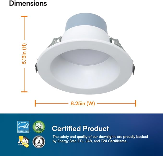 Euri Lighting DLC6C-16W203swej, 6” Commercial Downlight 120-277v, CCT (27/3/35/4/5) & Watt (7/10/16) Tunable, 0-10V DIM, 90+ CRI, Wet Rated, IC-Rated, UL, T24, JA8, Energy Star, 3YR, 50K HR WTY