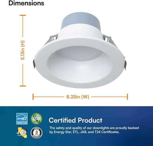 Euri Lighting DLC6C-16W203swej, 6” Commercial Downlight 120-277v, CCT (27/3/35/4/5) & Watt (7/10/16) Tunable, 0-10V DIM, 90+ CRI, Wet Rated, IC-Rated, UL, T24, JA8, Energy Star, 3YR, 50K HR WTY
