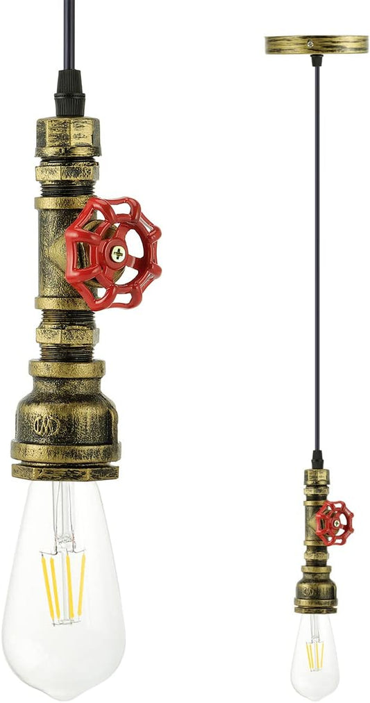Kawell Vintage Pendant Light Fixtures Industrial Retro Ceiling Chandelier Creative Water Pipe Hanging Light Fixtures Art Deco Iron E26 60W Max for Bedroom Cafe Bar Restaurant Kitchen, Bronze Color
