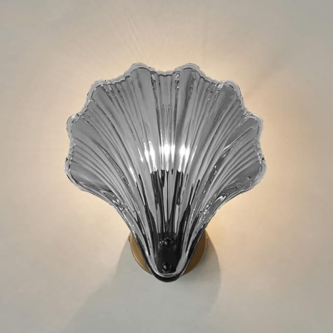 LITFAD Single-Bulb Sleeping Room Sconce Light Contemporary Scallop Shade Glass Wall Mount Lighting Creative LED Wall Lamp Bedside Lamp for Bedroom Hotel Restaurant Corridor, Smoke