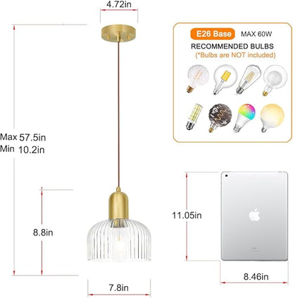 Lxybcce Mid Century Modern Glass Pendant Light, Gold Kitchen Island Pendant Light Fixture, Minimalist Brushed Brass Ceiling Hanging Lamp, Adjustable Hanging Lighting for Barthroom Dining Room Hallway