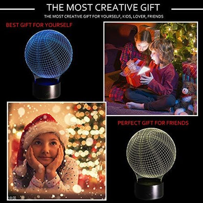 Ticent 3D Lamp Basketball Round Shape, 7 Color Changing Night Light Smart Touch Switch LED Lighting Creative Gift Toys Decorations