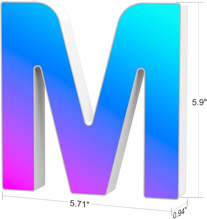 Light Up Letters Marquee Letter - Music Sync RGB Color Changing LED Lights Letter Logo Game Lights for Girls Women Party Birthday Christmas Valentine's Day Wall Desktop Decoration (MRGB-M)