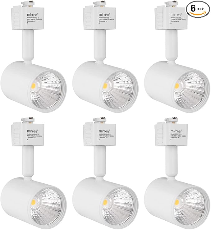 mirrea LED Track Lighting Heads Compatible with Single Circuit J Type Track Lighting Rail Ceiling Spotlight for Accent Task Wall Art Exhibition Lighting 6.5W 24° White Pack of 6 (4000K Neutral White)