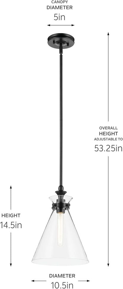 Kichler Laria 1-Light Pendant Light Fixture with Clear Glass, Kitchen Island Hanging Light in Black, Updated Traditional Style for Dining Room (14.5" x 10.5"), 52774BKCLR