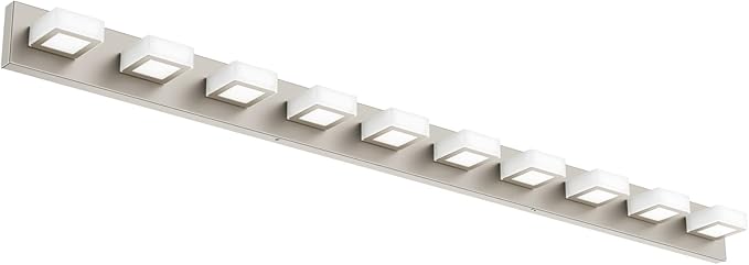 Ralbay 10-Light Brushed Nickel Bathroom Vanity Light Metal Acrylic Modern LED Bathroom Lighting Over Mirror