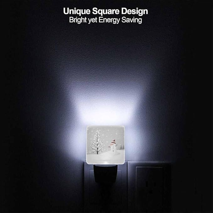 Christmas Card Design LED Night Lights Plug into Wall with Winter Tree and Bullfinches 0.5W Plug in Night Light, Dusk to Dawn, Bright Nightlight Auto On/Off, for Room Bedroom Bathroom
