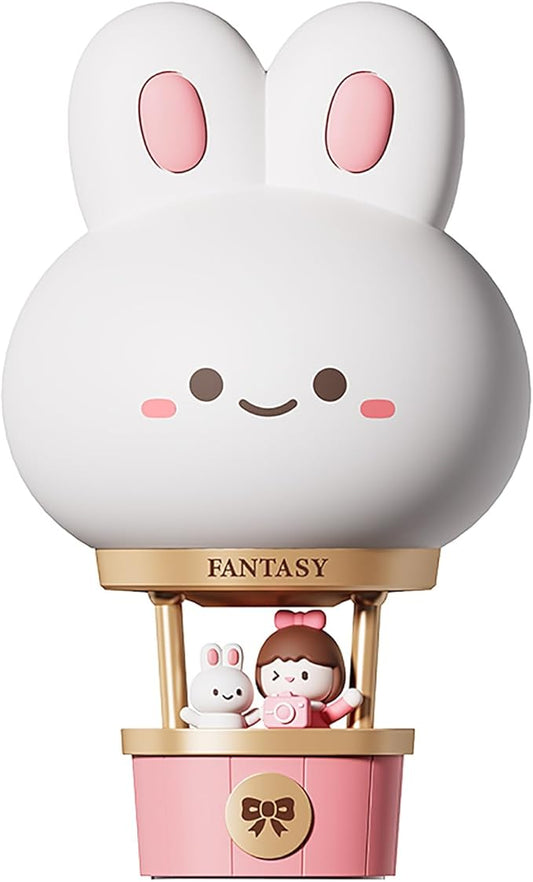 Hot Air Balloon Rechargeable Night Light, Safe Soft Silicone Material, 3 Brightness Levels, Tap Control, Warm Light, Toddler Sleeping Lamp, Bedroom Night Lamp, Gift for Baby and Kid (Bunny)