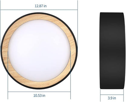 DAKASON LED Flush Mount Ceiling Light Fixture 12.5'' 25W 1500LM, 3000/4000/5000K CCT Selectable, Painted Woodgrain and Black Frame, Dimmable Modern LED Ceiling Light for Kitchen, Hallway, Living Room