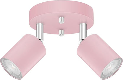 2 Light Track Lighting Fixtures Ceiling, Pink Round Directional Spotlight Fixtures, GU10 Flush Mount Ceiling Fixture, Adjustable Modern LED Track Light for Girl's Room, Bulb Not Included