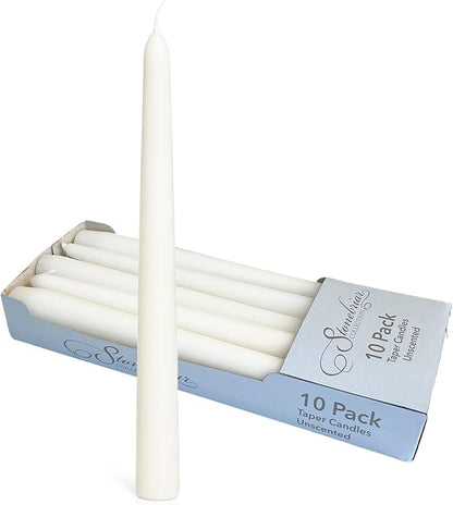 Stonebriar Tall 10" White Unscented 10 Count Taper Candles, 7 Hour Burn Time