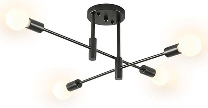 Modern Sputnik Chandelier 4-Light Adjustable Ceiling Light Fixture Black Semi Flush Mount Ceiling Lamp with E26 Base Industrial Ceiling Light for Dining Room Bedroom Foyer Hallway Living Room