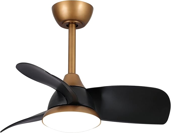 28 Inch Black Gold Ceiling Fan with Light and Remote, Industrial Modern Small Ceiling Fan, 6-Speed Quiet DC Motor, Reversible Airflow, Dimmable LED Light, Use for Bedroom, Dining Room, Kitchen