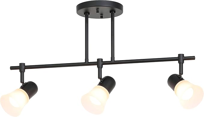 XiNBEi Lighting Tracking Lighting, 3 Light Black Kitchen Track Light Modern Hanging Kitchen Island Ceiling Light with Glass XB-TR1235-3-MB