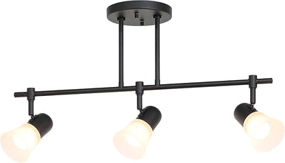 XiNBEi Lighting Tracking Lighting, 3 Light Black Kitchen Track Light Modern Hanging Kitchen Island Ceiling Light with Glass XB-TR1235-3-MB