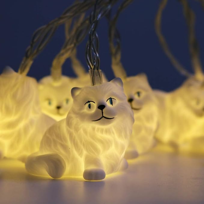 Persian Cat String Lights,5ft/1.5M 10 LEDs Battery Powered Cute Animal String Lights for Home Party,Children Bedroom,Children Room,Library or Any Kids Party Decoration.