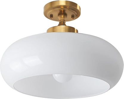 Mid Century Modern Flush Mount Ceiling Light Fixture with Cream White Glass Shade, 15.74 Inch Minimalist Chandelier for Bedroom Kitchen, Easy to Install, E26 Base