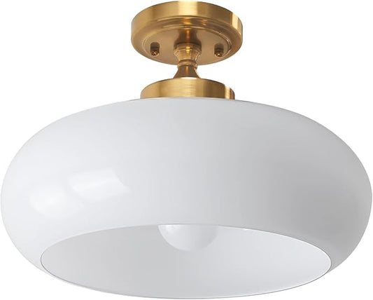 Mid Century Modern Flush Mount Ceiling Light Fixture with Cream White Glass Shade, 15.74 Inch Minimalist Chandelier for Bedroom Kitchen, Easy to Install, E26 Base