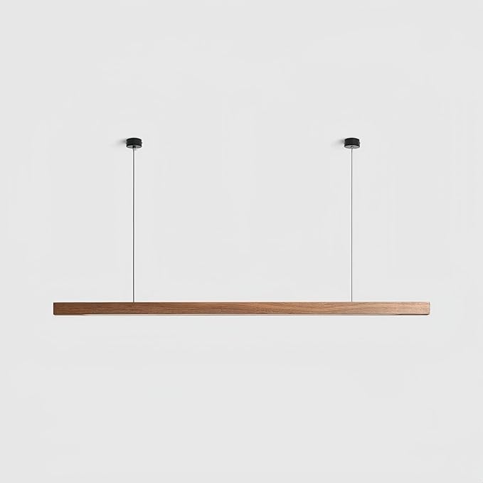 Modern LED Chandelier Walnut Color Dining Room Kitchen Island Long Hanging Lights Restaurant Office Coffee Home Lighting Ash Wood Remote Control Dimmable (2 Round Bases, 100cm(39.3in))