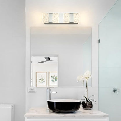 Modern Chrome 4-Lights Bathroom Vanity Light, Eleglant Chrome LED Bathroom Light Fixtures Over Mirror, Dimmable Acrylic Shade Wall Lighting Fixtures, Hardwired Wall Light(H4.33in, L15.16in)
