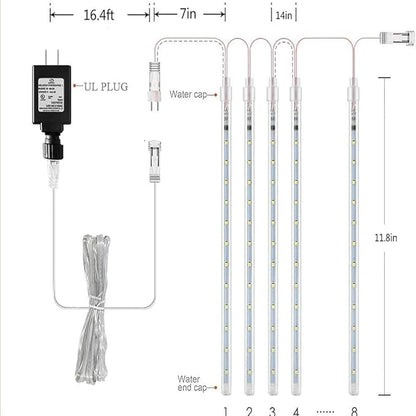 Purtuemy Christmas Lights Outdoor, Meteor Shower Falling 12 inch 8 Tubes Icicle Snow Raindrop Lights for Xmas Tree Holiday Party Decoration, UL Plug, Wram White