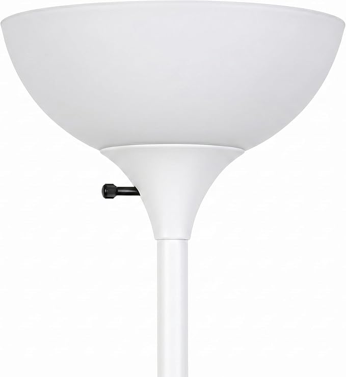 Brightech Sky Dome Double – High Brightness Torchiere Floor Lamp with 2 Reading Lights for Living Rooms, Bedrooms – Replace Halogen Standing Lamps with Efficient LED Office Lighting - Tall White Pole