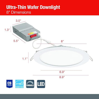 Juno WF8 SWW5 90CRI MW M6 Round LED LED Wafer Downlight, 120 Volts, Switchable Color Temperature 2700K/3000K/3500K/4000K/5000K, Triac Dimming, 8-Inch Ultra Thin Trim, Matte White