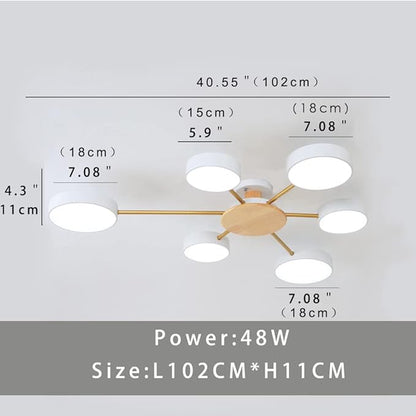 LED Ceiling Light Fixture,41 Inch 6-Lights Modern Ceiling Lights Flush Mount Wooden 48W Dimmable Chandelier for Living Room Bedroom Kitchen,3000K/4000K/6000K Temperatures Selectable White