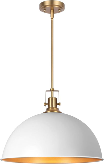 LamQee 18 Inch White and Gold Large Pendant Light Kitchen Island, Farmhouse Modern Dome Pendant Light Fixtures Ceiling Hanging Lighting Chandelier for Dining Room Over Table, Bar, Hallway, Entryway
