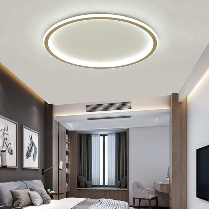 Dimmable LED Ceiling Light Fixture Flush Mount,20" Modern Round Recessed Ceiling Lamp with APP Adjustment,Gold 55W Close to The Ceiling Lighting Living Room Bedroom,3000K-6000K Ceiling Lamp