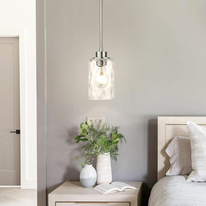 XiNBEi Lighting Mini Pendant Light 1 Light Glass Pendant Lighting, Modern Adjustable Kitchen Hanging Light Brushed Nickel Finish XB-P1227-BN