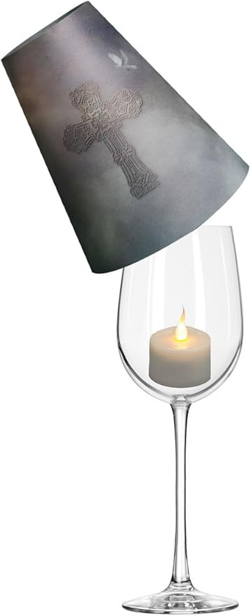 Royal Designs Cross and Dove Vellum Tea Light Paper Wine Glass Lampshade, Party Centerpiece, Set of 20
