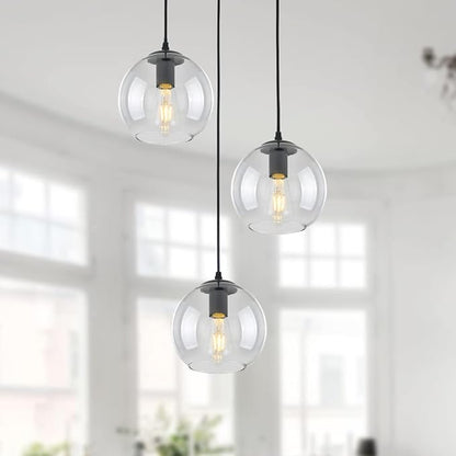 3 Lights Hanging Pendent Ceiling Chandelier, Mid Century Modern Industrial Farmhouse Kitchen Light with Clear Glass Shades
