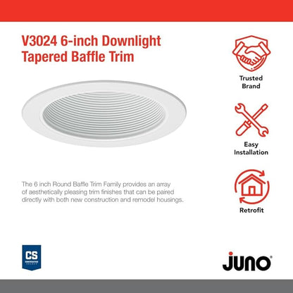 Juno VuLite 6 Inch Recessed Light Trim, Air-Loc and Wet Rated Recessed Lighting Trim for New Construction and Remodel, Conical Downlight Baffle Trim, Fits IC23, IC22, IC22R Can Light Housings
