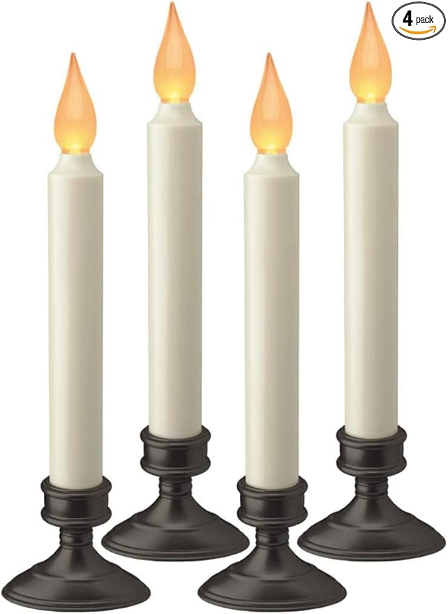 Xodus Innovations FPC1205A-4 Battery Operated LED Window Candle, Dusk to Dawn Light Sensor, Aged Bronze Plastic Base, Amber Flicker Flame, 8-7/8 Inch