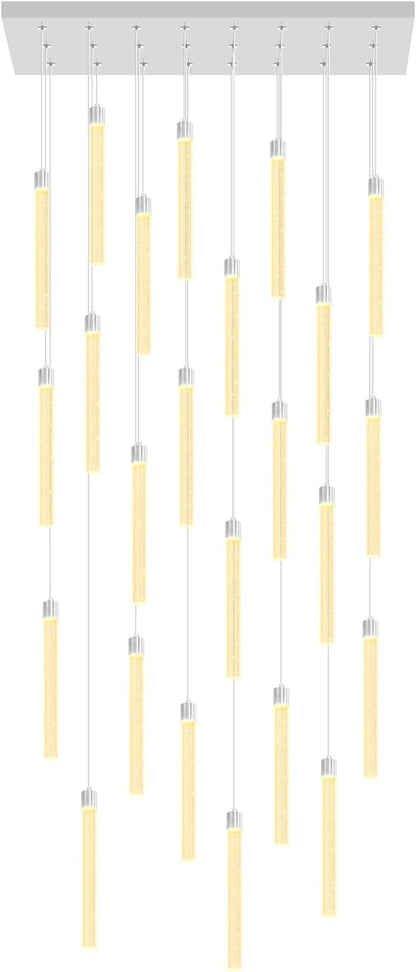 Modern Rectangular Crystal Chandeliers LED Dimmable Crystal Column Chandelier Living Room Foyer Crystals Pendant Light for Dining Room Adjustable Height 24-Light Silver