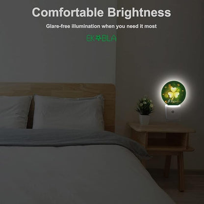 EKOBLA St. Patrick's Day Plug-in Night Light, Glitter Golden Clover Leaf LED Nightlight with Auto Sensor for Home Decor