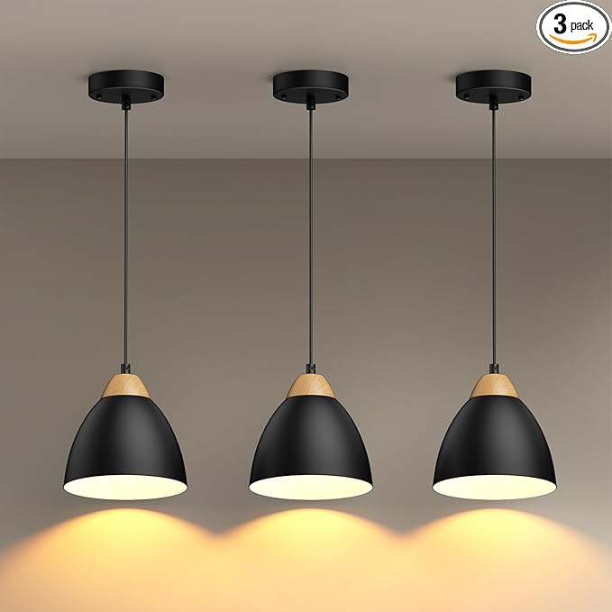 3 Pack Pendant Lights for Kitchen Island, 5.9" Cone Metal Shade Adjustable Height Black Small Hanging Lamps for Dining Room Light Fixtures Over Table Modern Ceiling Fixture