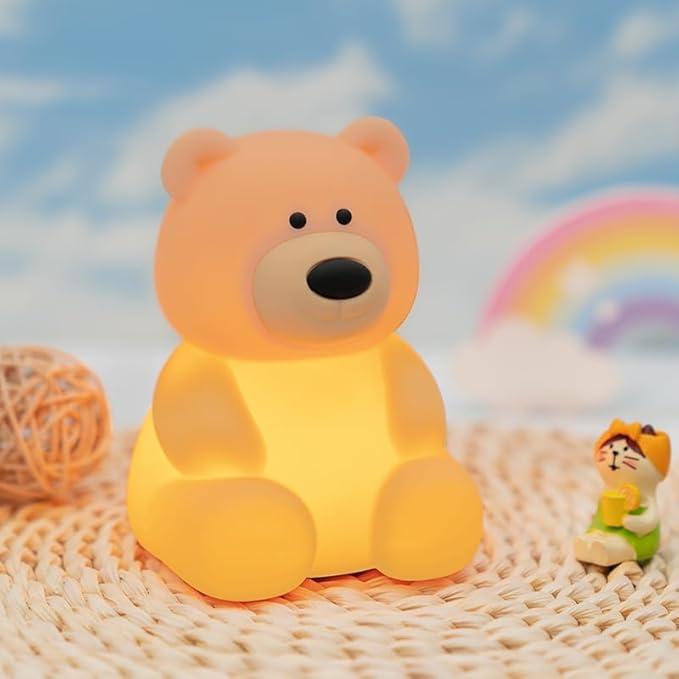 QANYI Teddy Bear Night Light – Soft Squishy Silicone Touch Lamp, USB Rechargeable & Dimmable, Cute Bedroom Decor for Kids Nursery, Birthday Christmas Gift for Toddlers, Girls & Boys