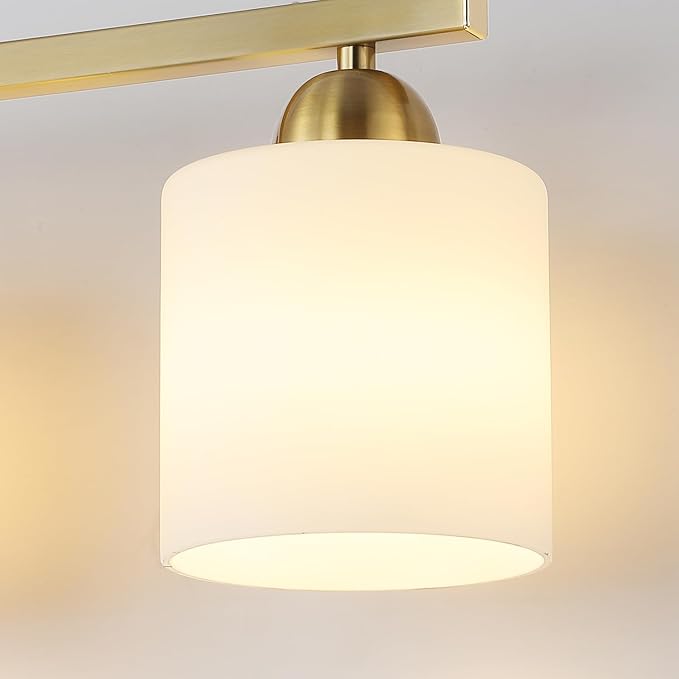 Mecgirn Stainless Steel Milk Glass Vanity Lights for Bathroom, 3 Light Gold Bathroom Light Fixtures Over Mirror, Ceramic E26 Sockets Wall Mounted