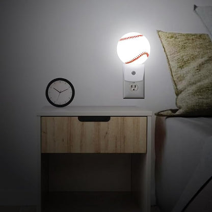 Baseball Sports Night Light Plug Into Wall Auto Led Sleep Round Lamp for Living Room Hallway Stairs
