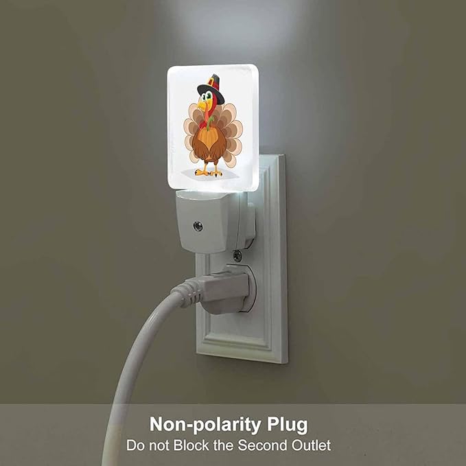 LED Night Light Plug into Wall with Dusk to Dawn Light Sensor White Energy Efficient Thanksgiving Day Turkey Nightlight for Bedroom Bathroom Hallway Living Room Kitchen